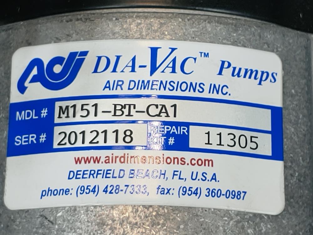 Air Dimensions Inc. DIA-VAC M151-BT-CA1 Pump 