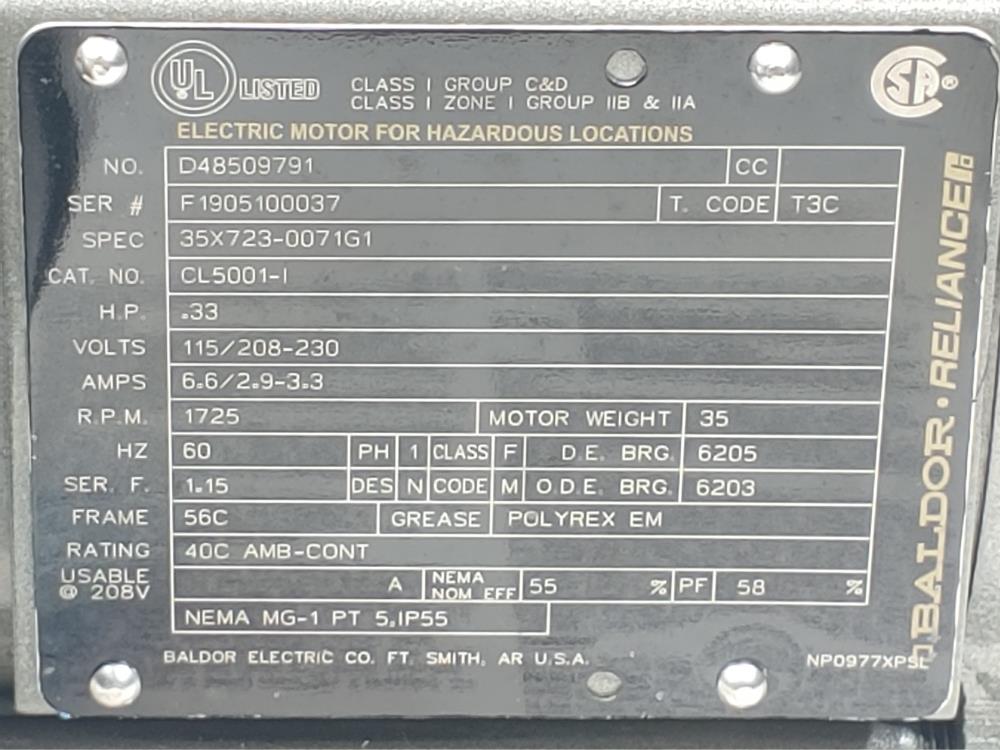 Baldor Electric Motor  - Cat #CL5001-I  .33HP