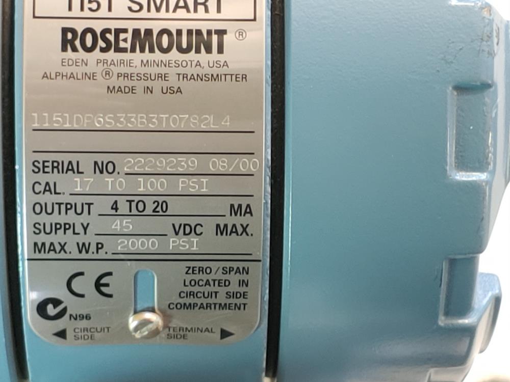 Rosemount Alphaline SMART Pressure Transmitter 1151DP6S33B3T0782L4
