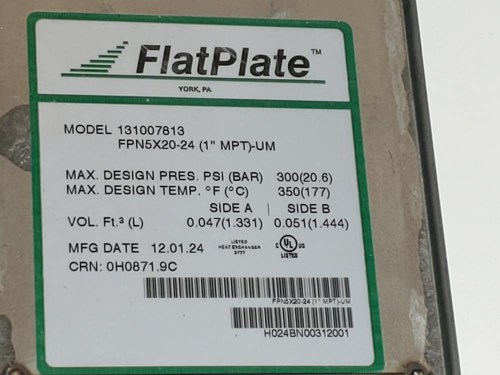 Flatplate Heat Exchanger 131007813 / FPN5X20-24 ( 1" MPT ) 
