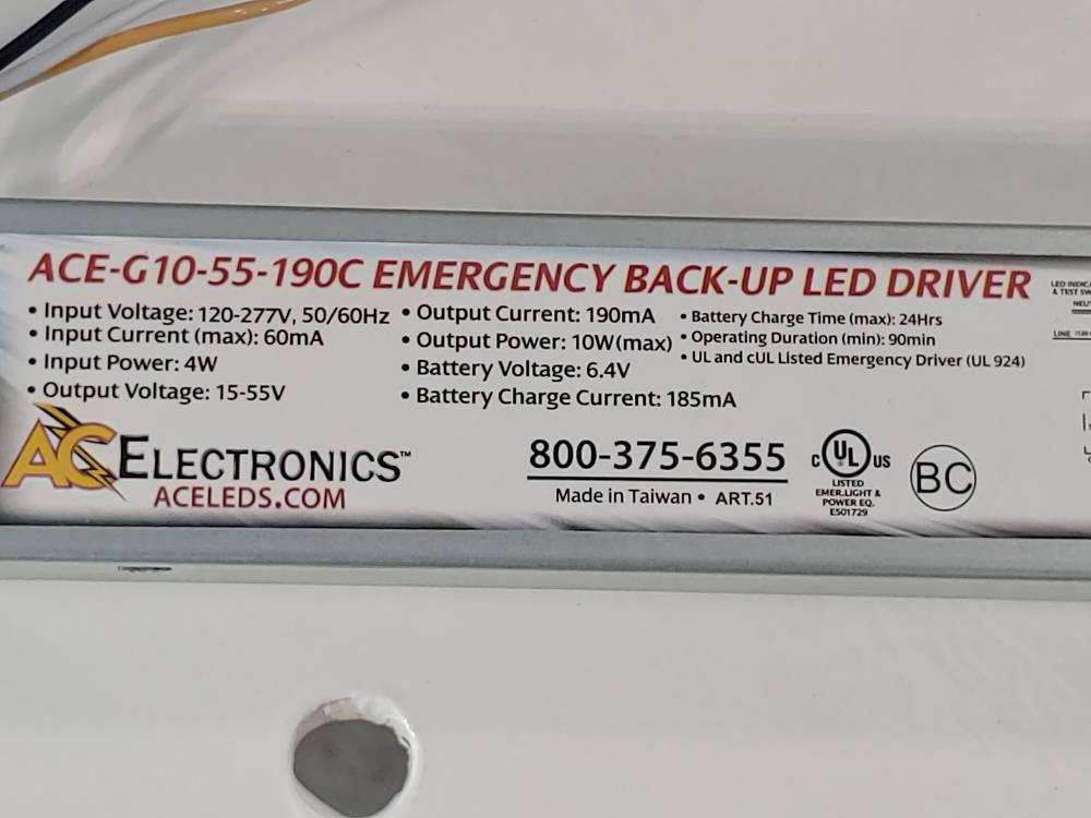 Lot of (2) Ace ACE-G10-55-190C Emergency Backup LED Driver (Ballast)