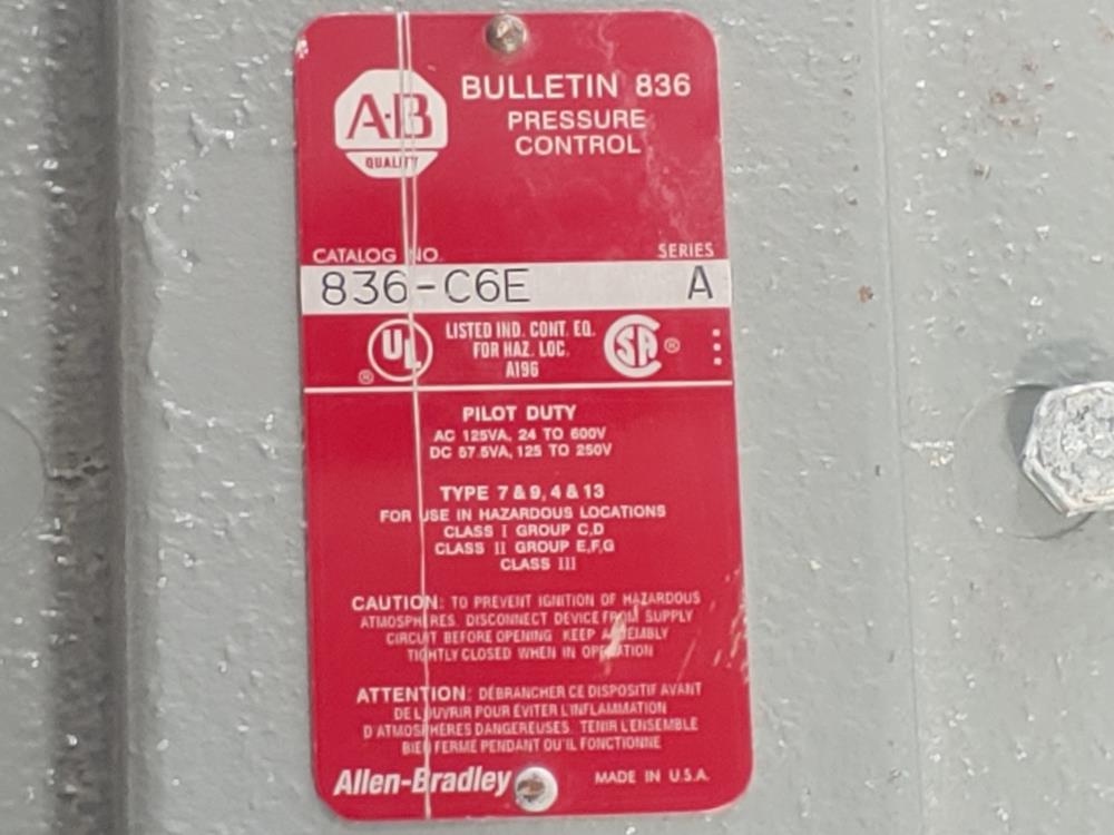 Allen Bradley Pressure Control Switch 836-C3J