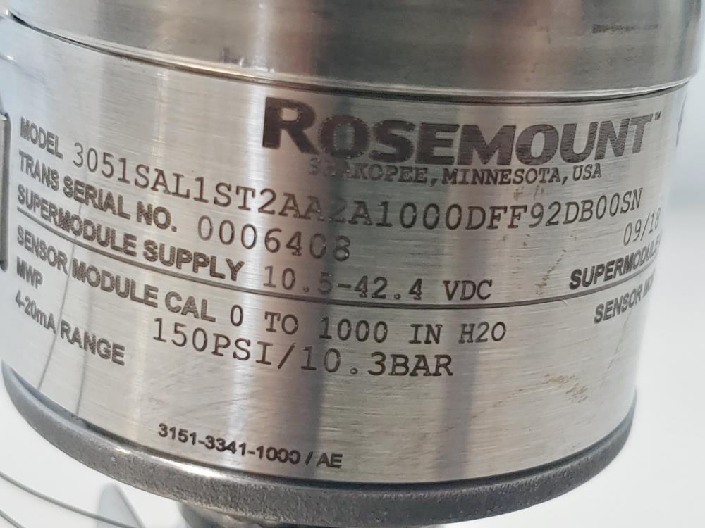 Rosemount 3051 Pressure Transmitter 3051SAL1ST2AA2A1000DFF92DB00SN