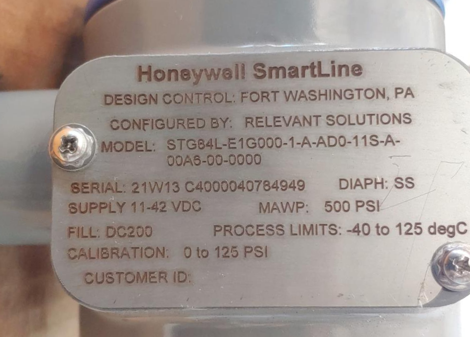 Honeywell SmartLine Pressure Transmitter STG84L-E1G000-1A-AD0-11S-A-00A6-00-0000