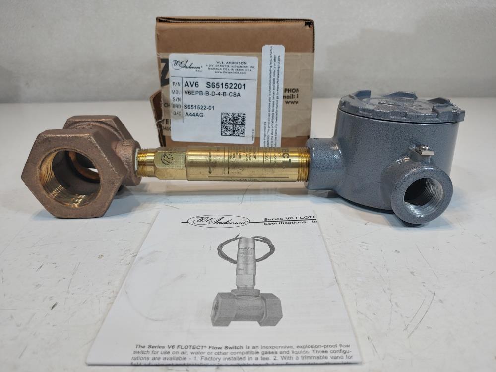 Dwyer Instruments V6EPB-B-D-4-B -CSA Flow switch Brass 3/4" NPT