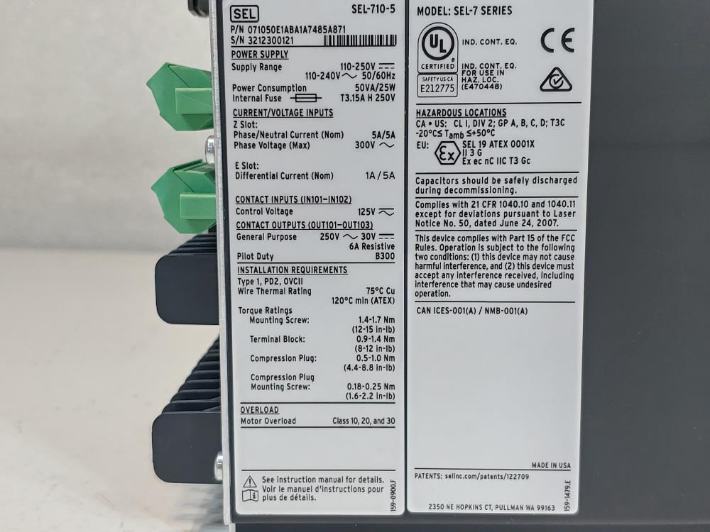 SEL Motor Protection Relay SEL-710