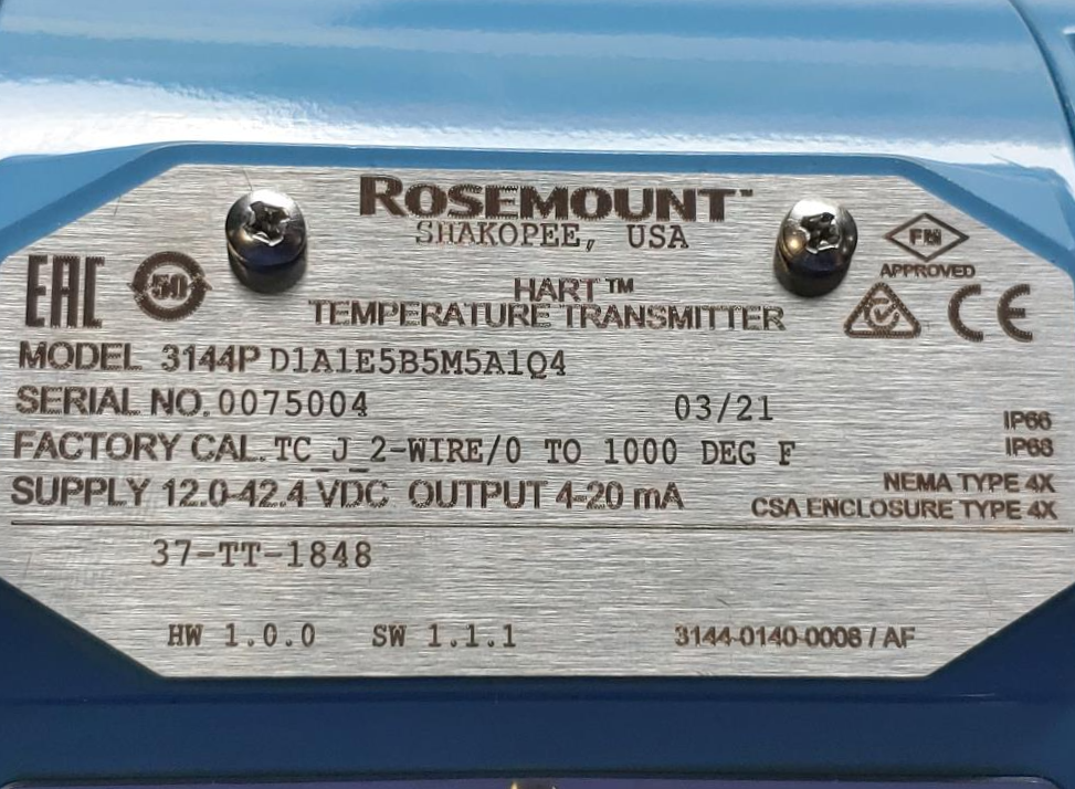 Rosemount Hart 3144P Temperature Transmitter 3144P D1A1E5B5M5A1Q4