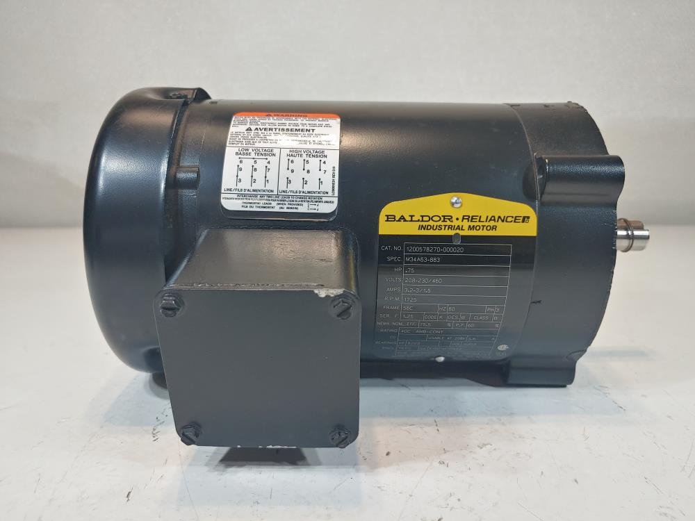 Baldor .75HP, 1725 RPM  Electric Motor, Spec: M34A63-883