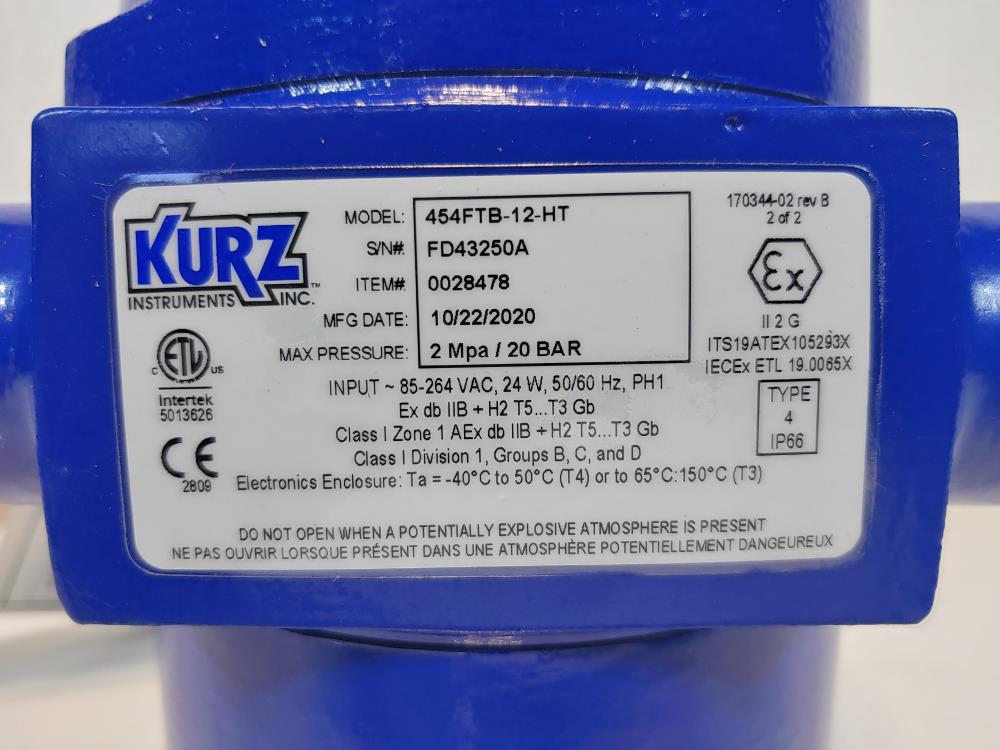 KURZ Flow Meter 454FTB-12-HT with Mass Flow Transmitter