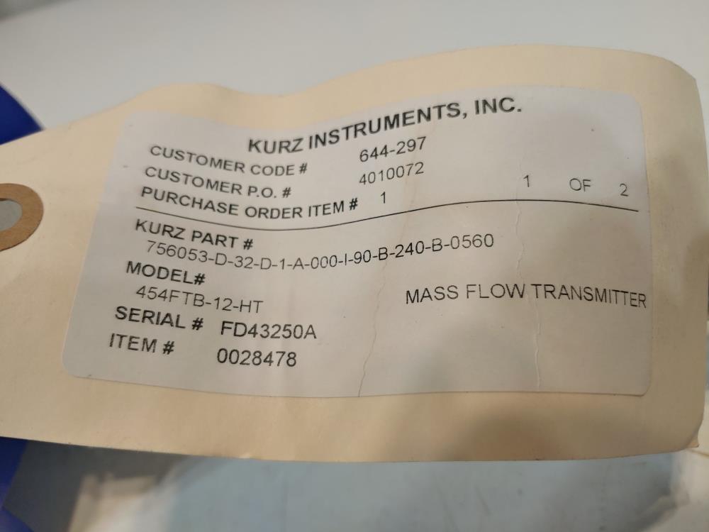 KURZ Flow Meter 454FTB-12-HT with Mass Flow Transmitter