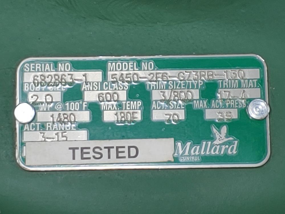 Mallard 2" 600# Control Valve Model: 5450-2F6-G73RB-13Q