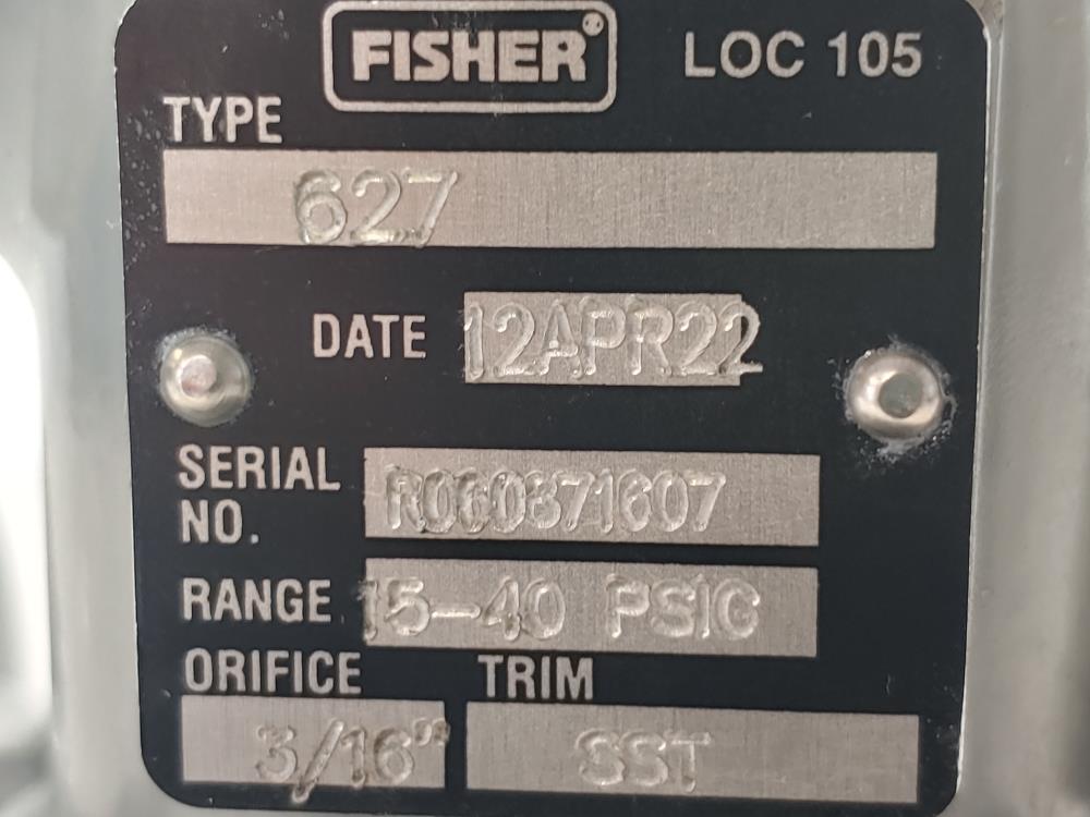 Fisher 1" 150# Pressure Regulator Type 627 Range: 15-40 PSIG