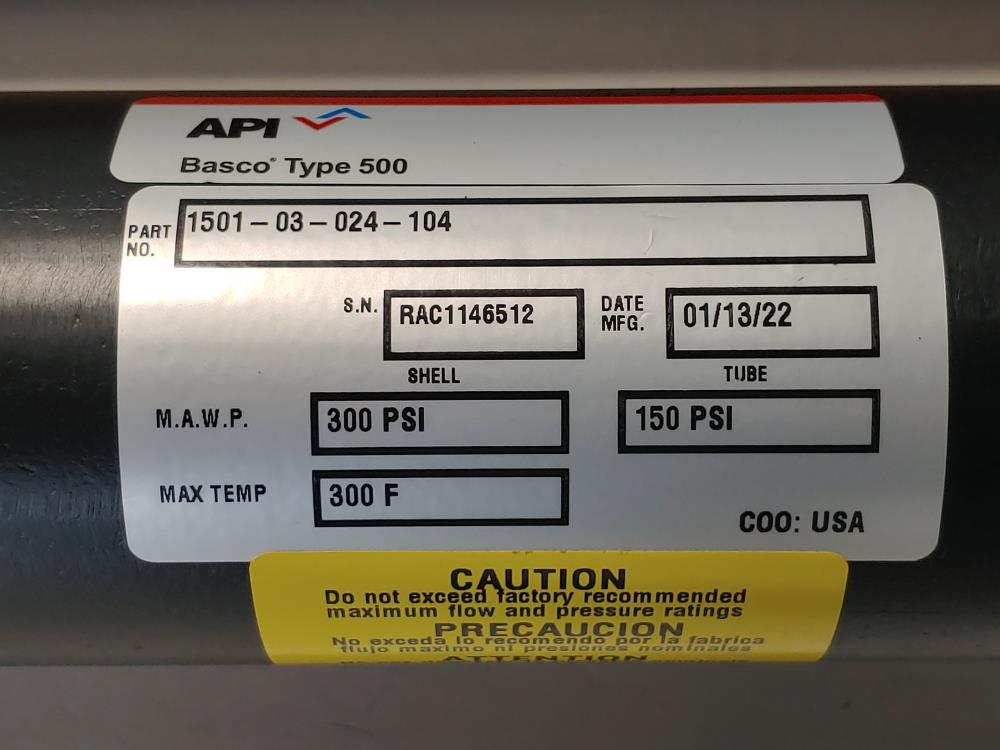 API Basco Type 500 Shell and Tube Heat Exchanger 11501-03-024-104