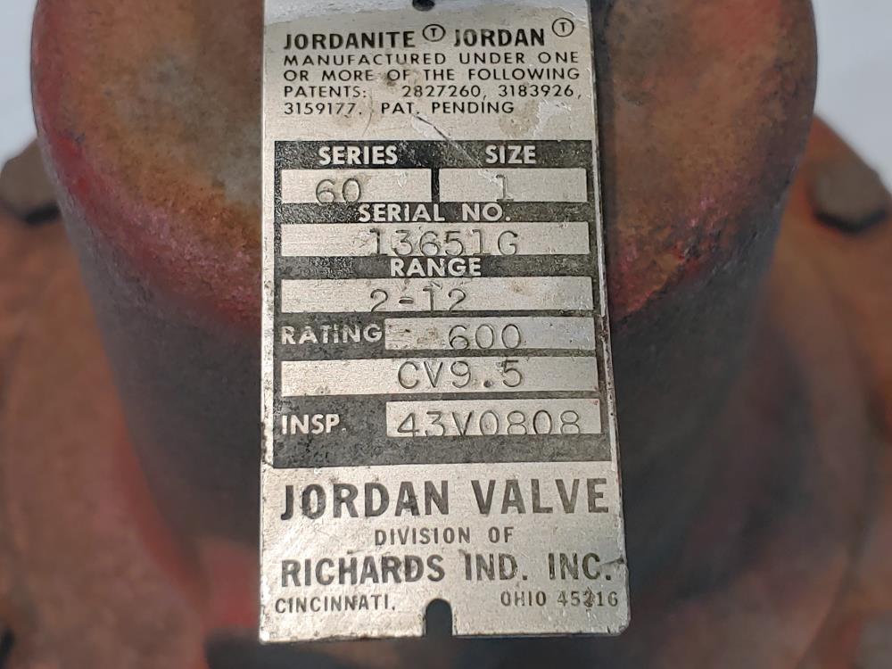 Jordan 1" Sliding Gate Pressure Regulator Model 60 Range 212, Rating