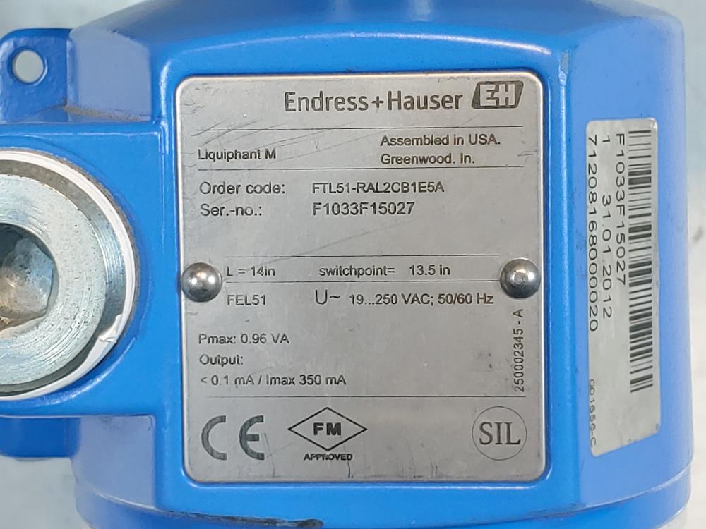 Endress Hauser Liquiphant M Point Level Limit Switch FTL51-RAL2CB1E5A (14")