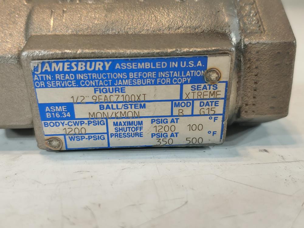 Jamesbury 1/2" Ball Valve Figure: 9EAC7100XT