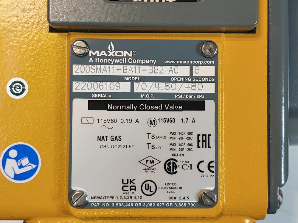 Maxon 200SMA11-BA11-BB21A0 2" Flanged Gas Shutoff Valve