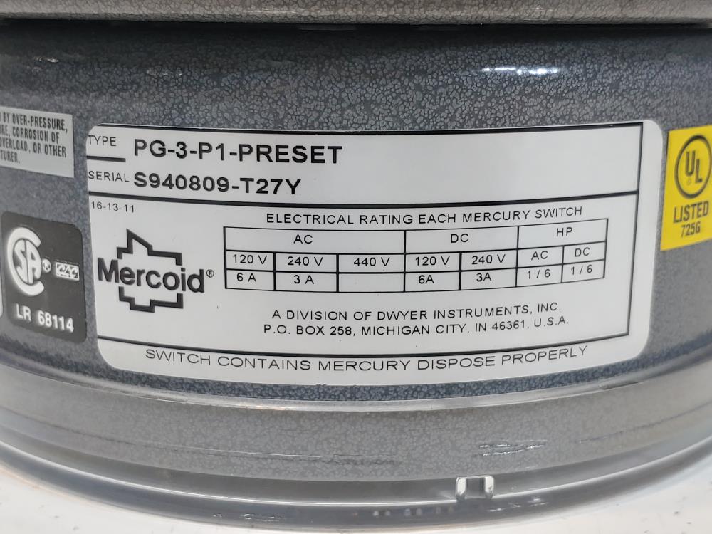 Mercoid PG-3-P1 Pressure Switch 