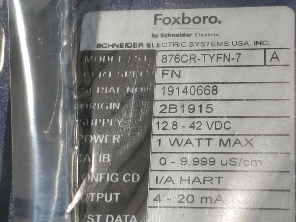 Foxboro 876CR Intelligent Electrochemical Transmitter 
