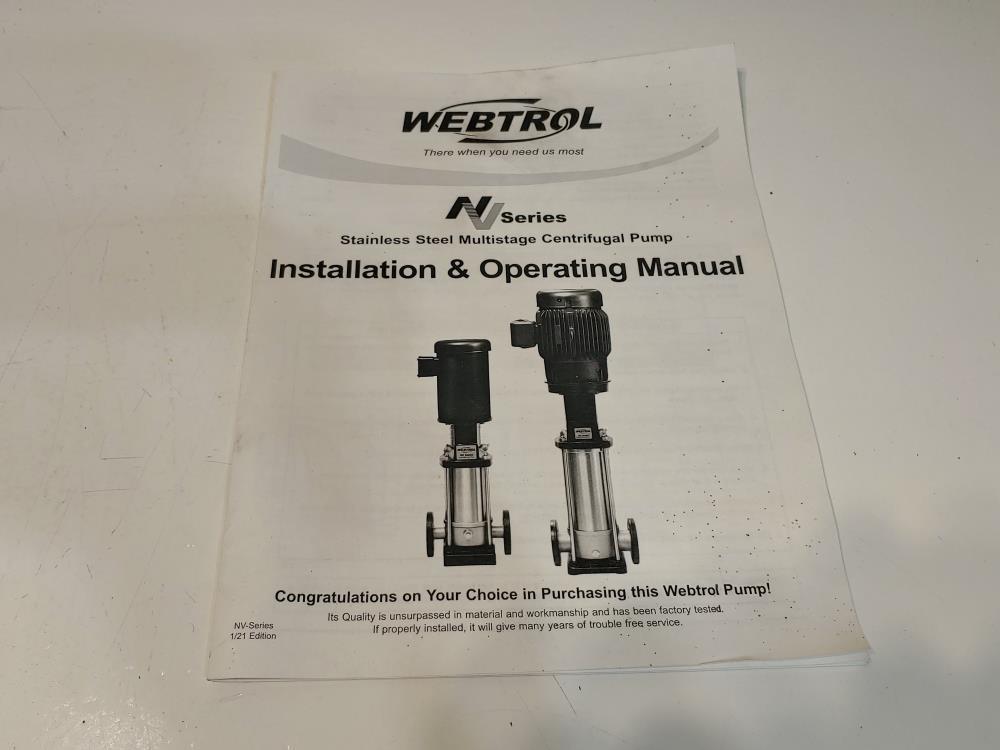 Webtrol NV180B3-2FE3T NV Series Vertical Booster Pump w/ WEG 20 HP Motor