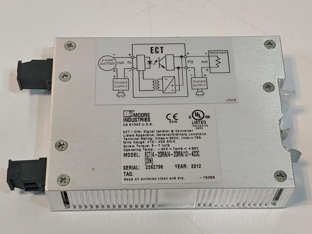 Moore ECT DIN Signal Isolator & Converter Model ECT/4-40MA/4-20MA/12-42DC [DIN]