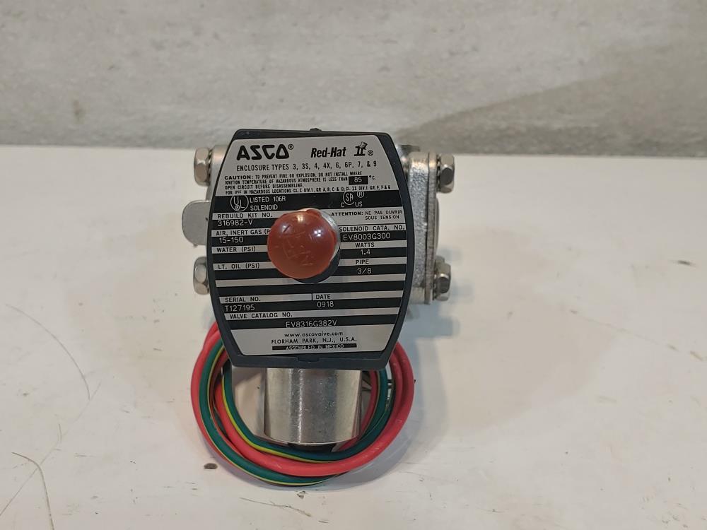 Asco 3/8" NPT 3-Way CF8M Solenoid Valve EV8003G300, EV8316G382V