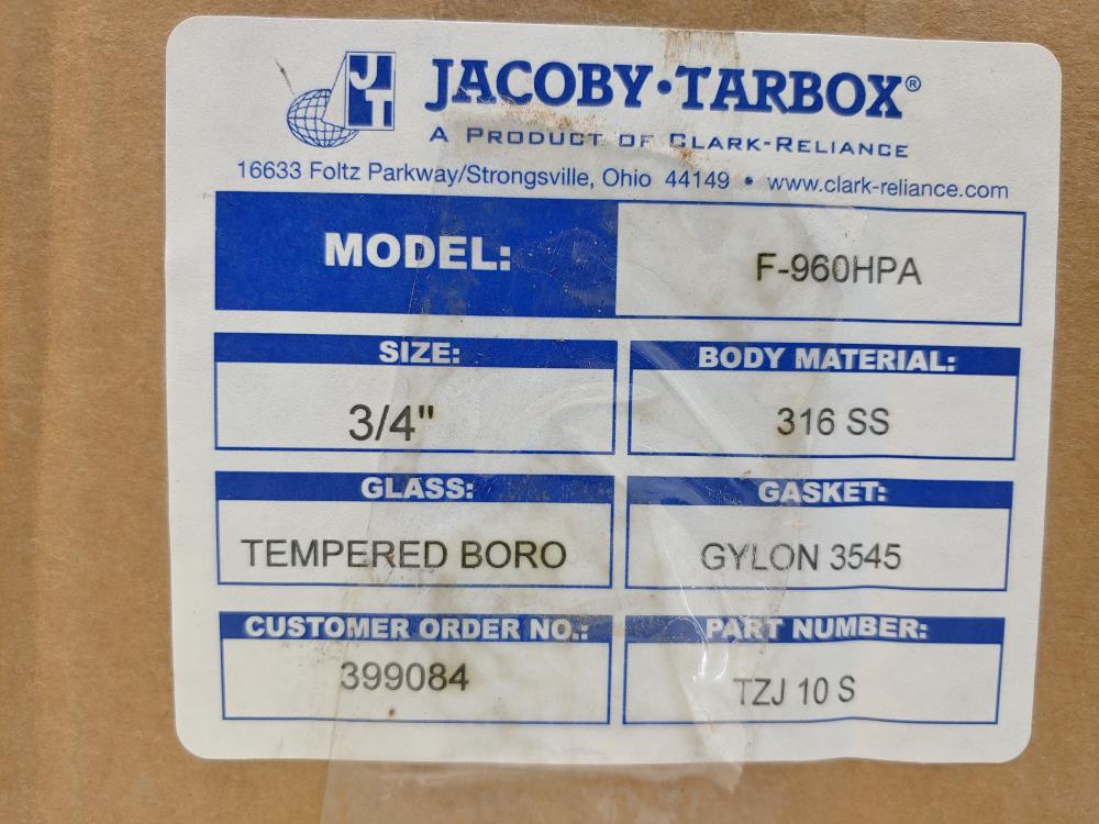 Jacoby Tarbox 3/4" 300# CF8M Flanged Sight Flow Indicator w/Rotor F-960HPA