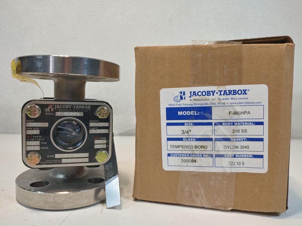 Jacoby Tarbox 3/4" 300# CF8M Flanged Sight Flow Indicator w/Rotor F-960HPA