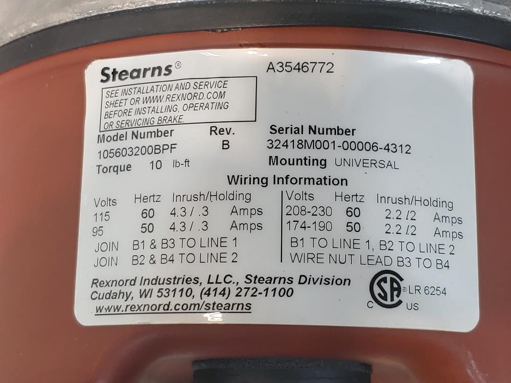 Stearns Brake w/Marathon Electric Blower Motor/Fan  LVM 56B17F5330F P