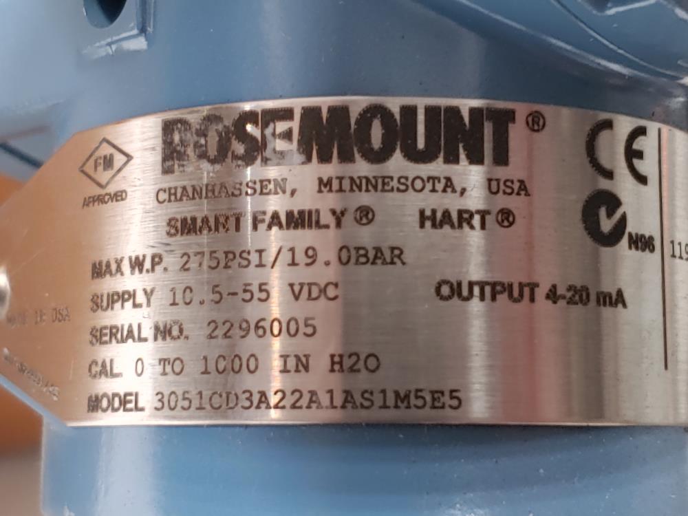 Rosemount 3051 Smart Hart Family Pressure Transmitter 3051CD3A22A1AS1M5E5 