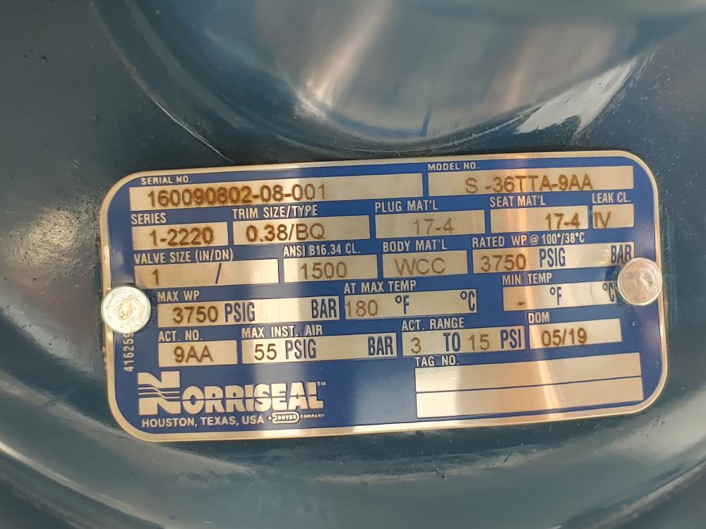 Norriseal 1" High Pressure Control Valve S-36TTA-9AA Series: 1-2220