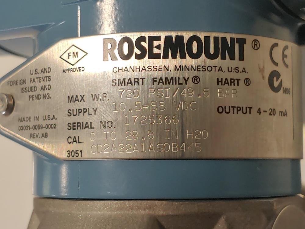 Rosemount 3051 Smart Hart Family Pressure Transmitter 3051CD2A22A1ASOB4K5