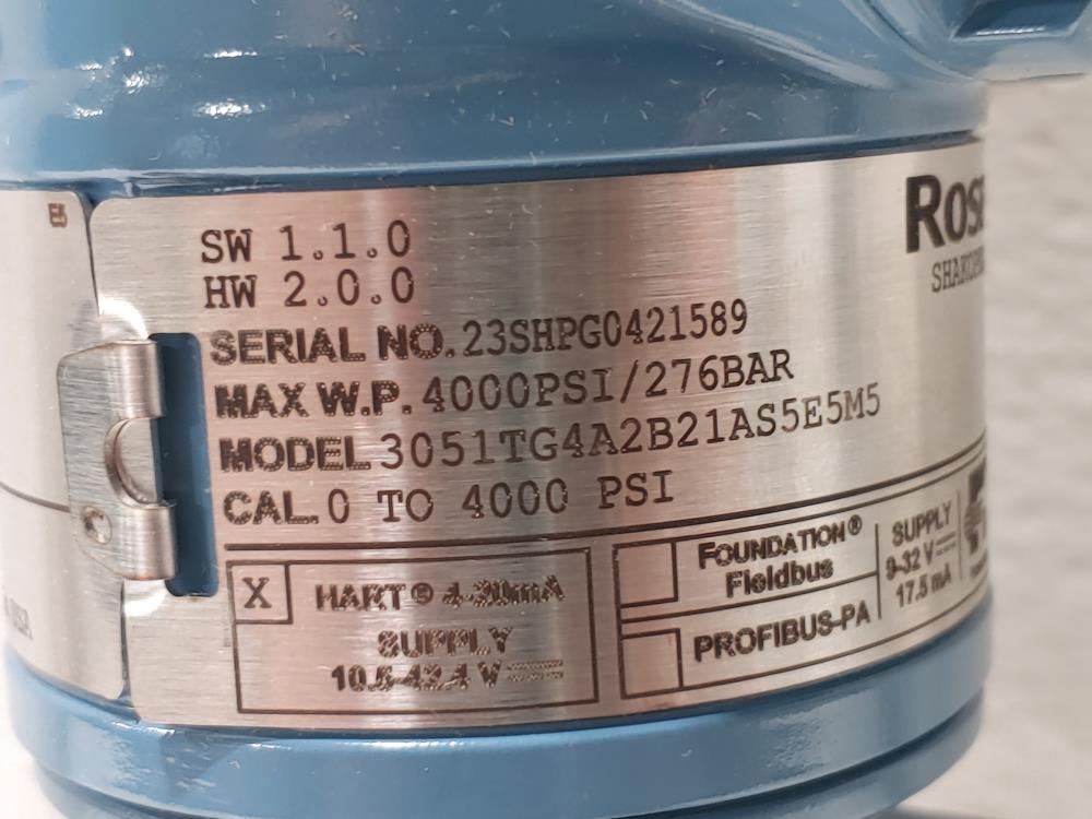 Rosemount 3051 Smart Family Pressure Transmitter 3051TG4A2B21AS5E5M5 w/Manifold 