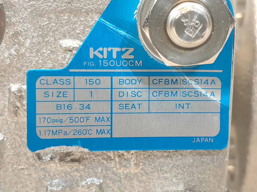 Kitz 1" 150# RF Swing Check CF8M Valve FIG: 150U0CM