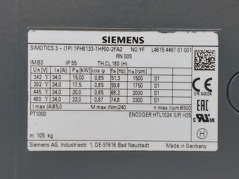 Siemens Compact Asynchronous Motor 1PH8133-1HF00-2FA2