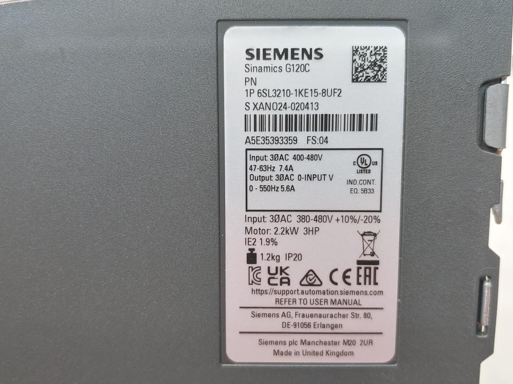 Siemens Sinamics G120C Frequency Converter 1P 6SL3210-1KE15-8UF2
