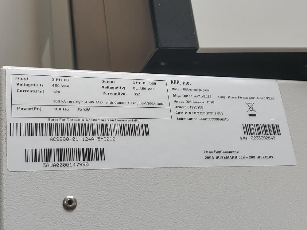 ABB AC Drive Model ACS880-01-124A-5+P922 w/ Enclosed
