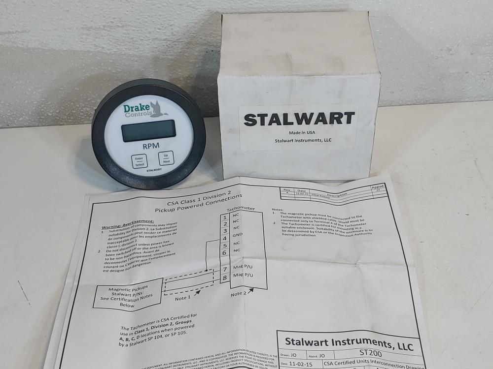 Stalwart Instruments ( Drake Controls ) Turbine Tachometer W/ Dual Hourmeter