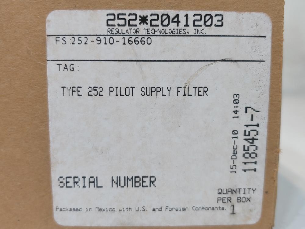 Fisher Type 252-1 Pilot Supply Filter