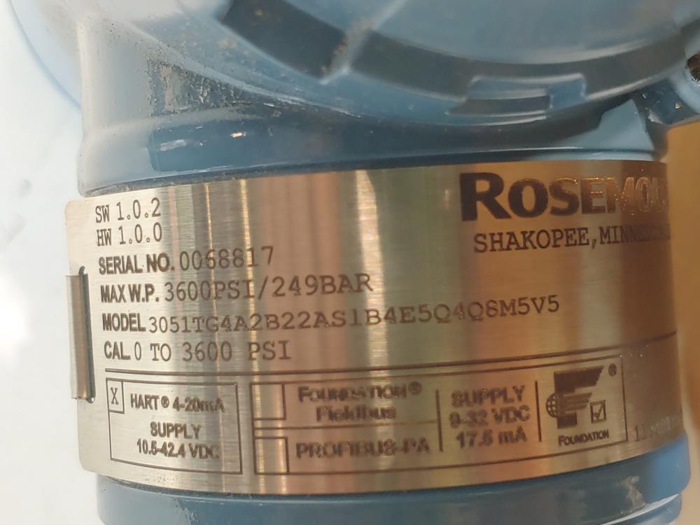 Rosemount 3051 Coplanar Pressure Transmitter 3051TG4A2B22AS1B4E5Q4Q8M5V5