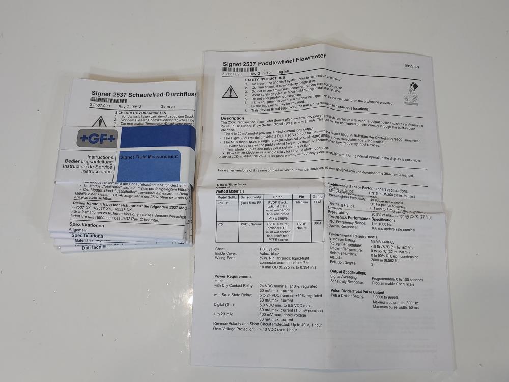 Signet 325376CP0 Georg Fischer Signet 2537 Paddlewheel Flow Sensor