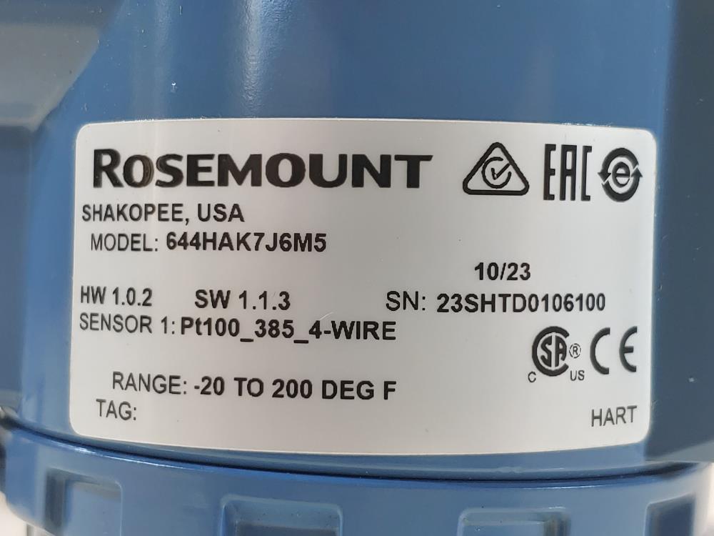 Rosemount Emerson 644 Temperature  Transmitter Assembly Model 644HAK7J6M5 