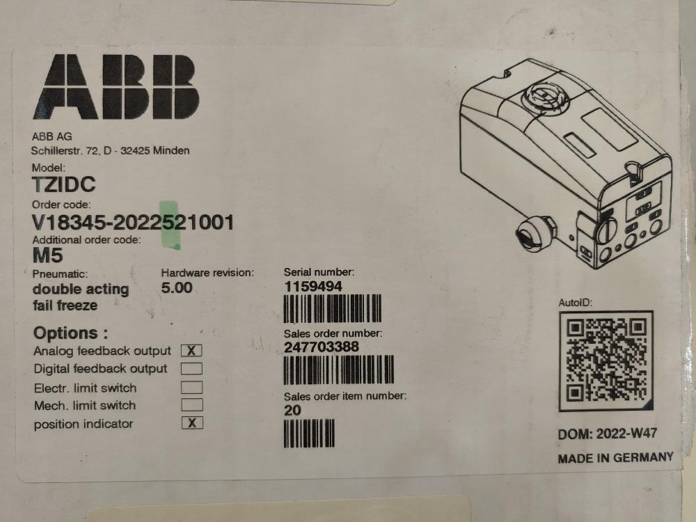 Electro-Pneumatic Positioner TZIDC, V18345-2022521001    