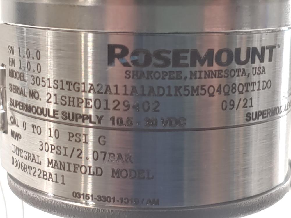 Rosemount 3051S In-Line Pressure Transmitter #3051S1TG1A2A11A1AD1K5M5Q4Q8QTT1DO