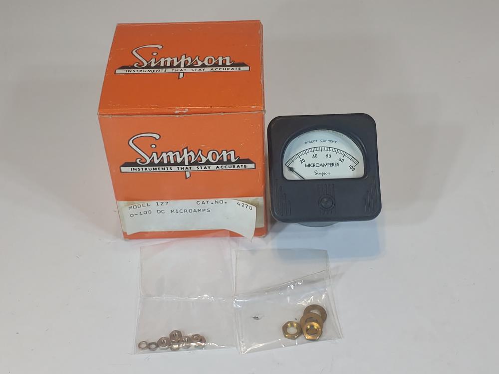 Simpson 127 D C Amperes 1-100 Panel Meter Catalog#: 4270