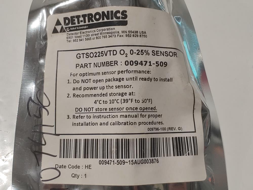 Det-tronics GTSO255VTD02 Toxic Gas Sensor P/N: 009471-509