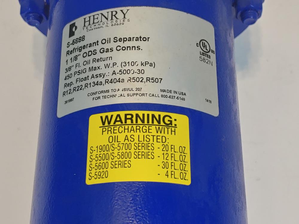 Henry Technologies S-5888 Refrigerant Return Oil Separator 