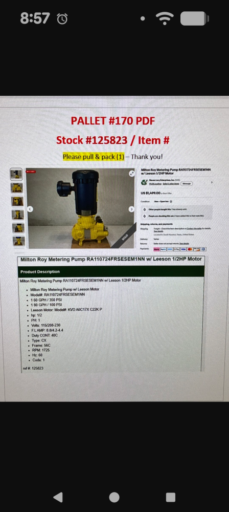 Milton Roy Metering Pump RA110724FRSESEM1NN w/ Leeson 1/2HP  Motor 