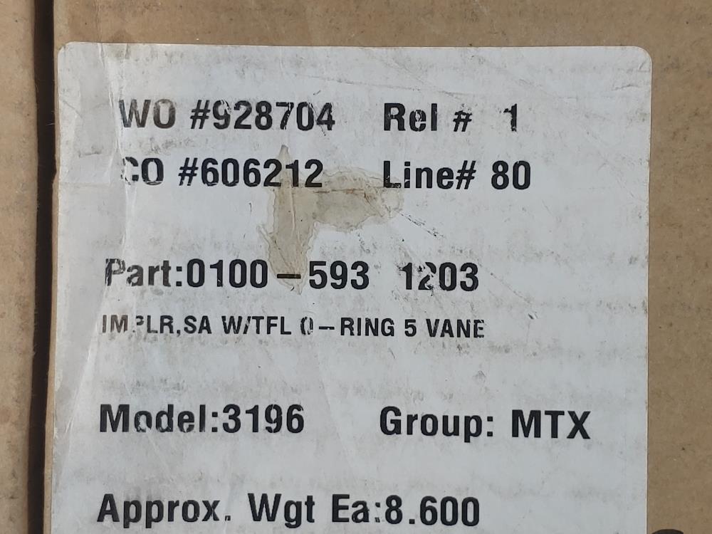 Goulds 3196 1-1/2x3-10 MTX Pump 5-Vane CF8M Impeller  P/N: 54017