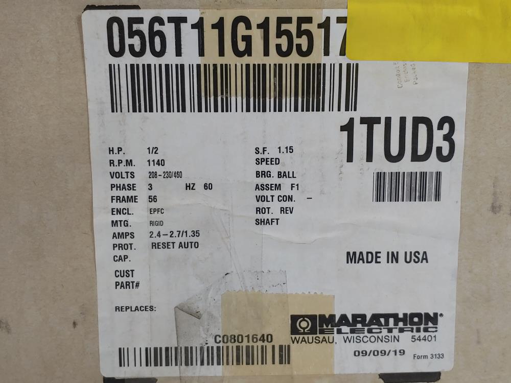 Marathon 1TUD3 / 56T11G15517 Electric 1/2HP 1140 RPM Motor